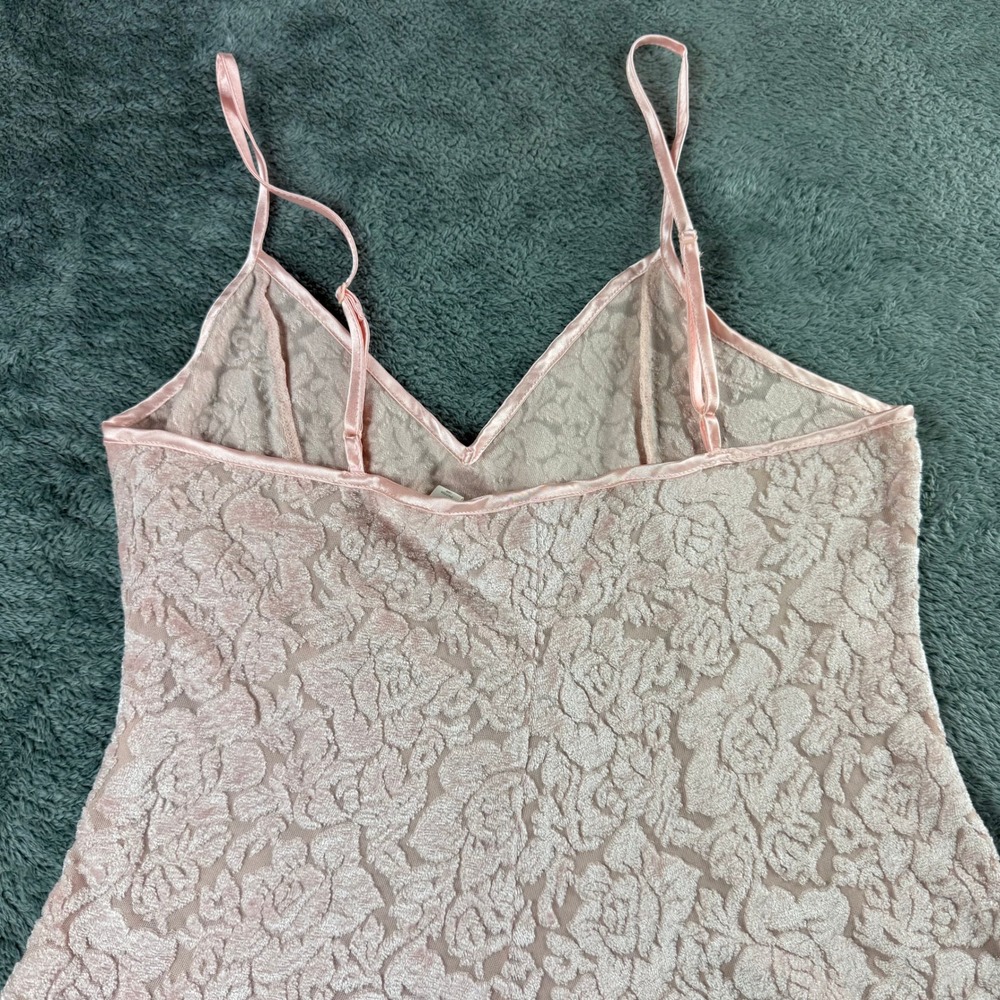 Vintage Victoria's Secret Pink Burnout Velvet Floral Slip Dress Small V-Neck - Picture 8 of 9